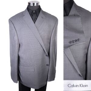 Calvin Klein Slim Men's Sport Coat Blazer Two Button Texture Gray Wool/Silk 52R